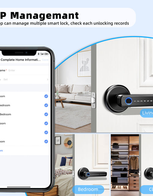 Load image into Gallery viewer, Smart Door Lock,Keyless Entry Door Lock with Handle,Fingerprint Door Lock with Tuya App,Smart Door Knob with Key for Home Bedroom
