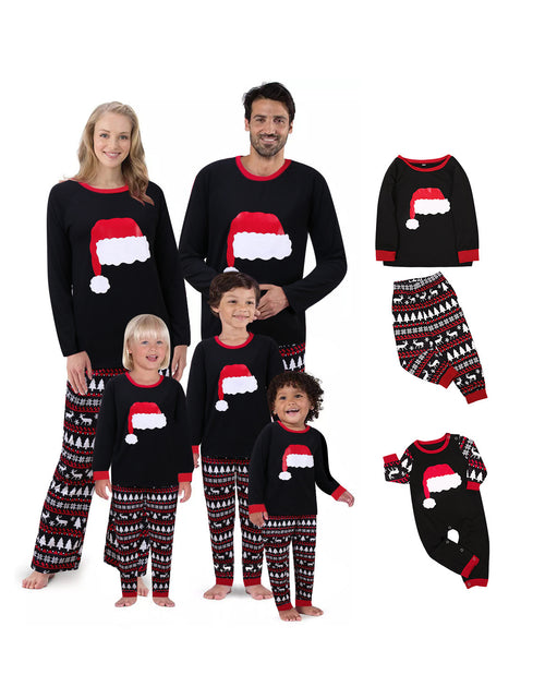 Load image into Gallery viewer, Christmas hat printing suit Christmas home wear pajamas parent-child wear
