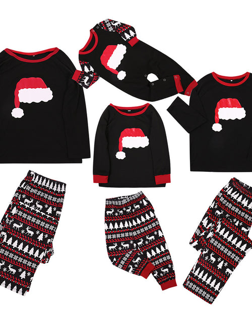 Load image into Gallery viewer, Christmas hat printing suit Christmas home wear pajamas parent-child wear
