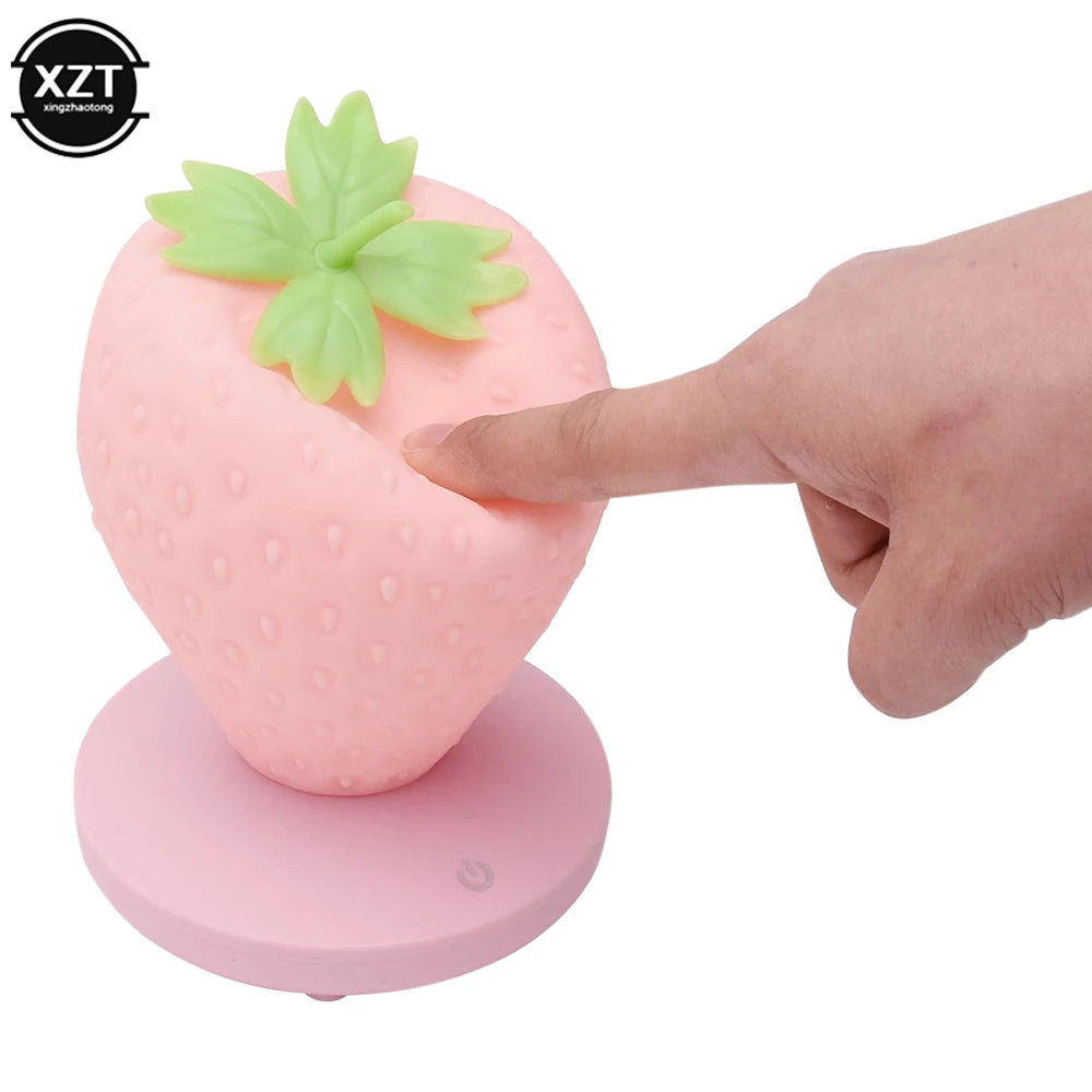 LED Strawberry Lamp for Bedroom Silicon Touch-Sensor USB Rechargeable Dimmable Idyllic Bedside Night Light for House Decoration