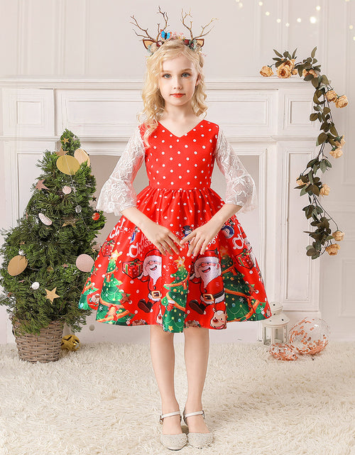 Load image into Gallery viewer, Christmas Children&#39;s Dress Cartoon Printing Satin Performance Wear
