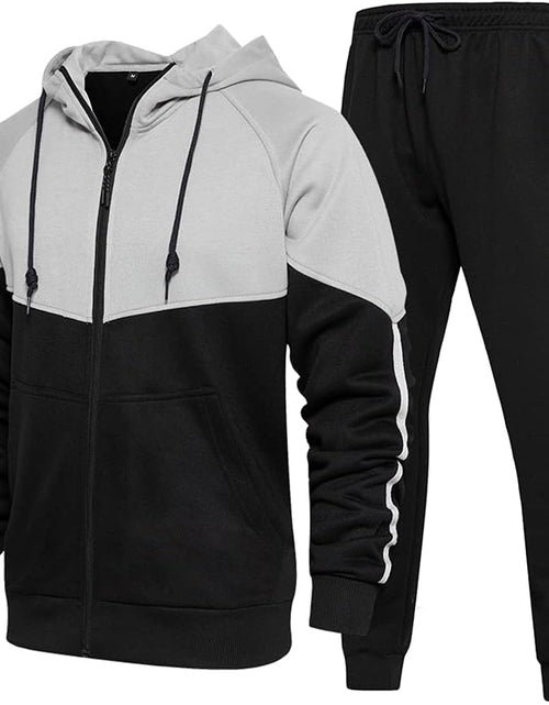 Load image into Gallery viewer, Men&#39;S Hooded Athletic Tracksuit Sweatsuit Long Sleeve Full-Zip Jogging Sweatpants 2 Piece Patchwork Sportsuits
