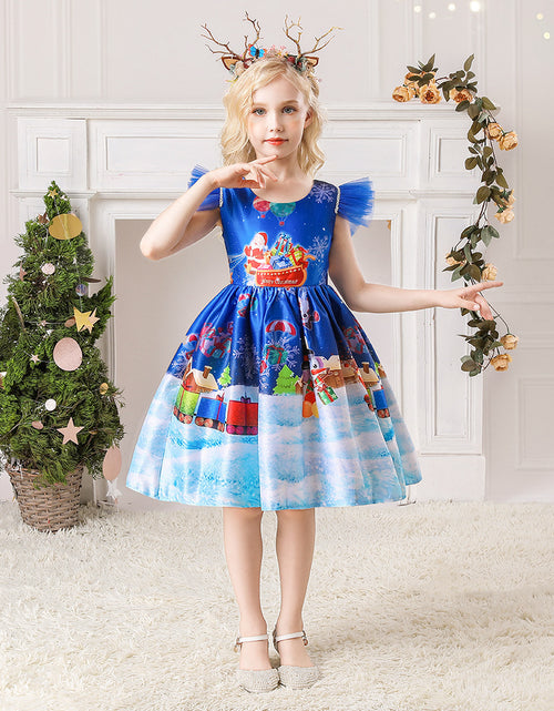 Load image into Gallery viewer, Christmas Children&#39;s Dress Cartoon Printing Satin Performance Wear
