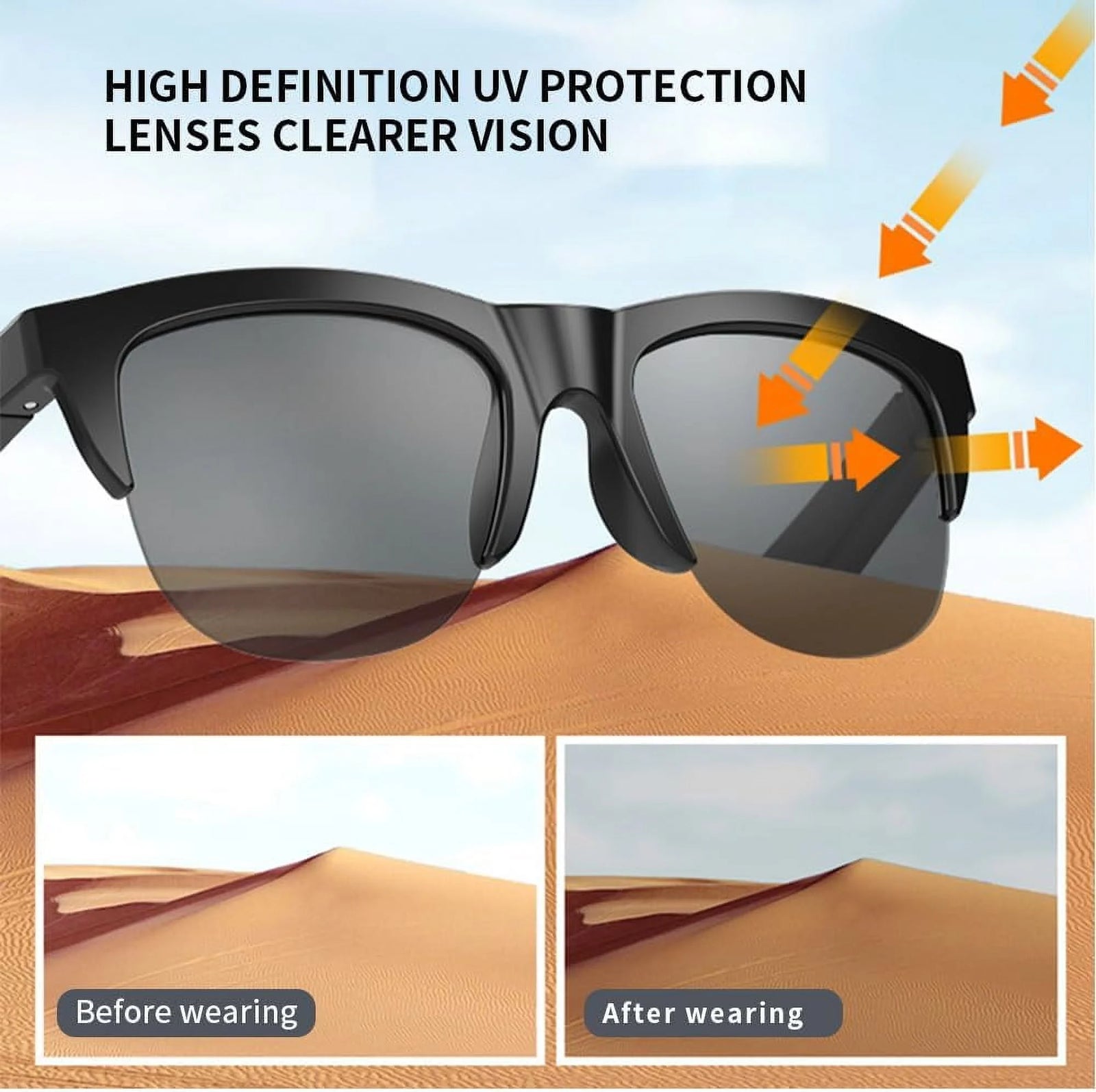 , Polarized Sunglasses with Bluetooth Speaker, Driving/Sports/Outdoor UV Protection, Unisex