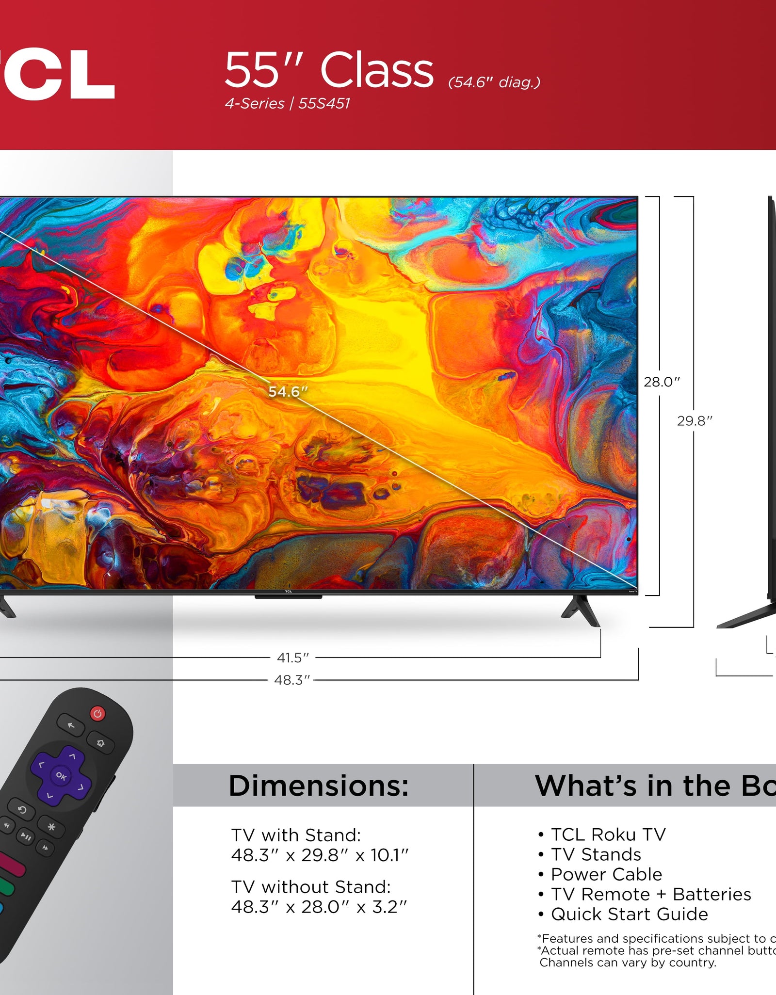 55" Class 4-Series 4K UHD HDR Smart Roku TV - 55S451