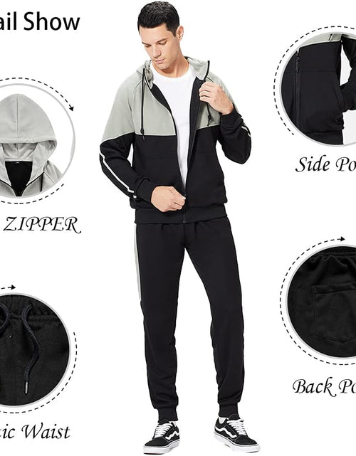 Load image into Gallery viewer, Men&#39;S Hooded Athletic Tracksuit Sweatsuit Long Sleeve Full-Zip Jogging Sweatpants 2 Piece Patchwork Sportsuits
