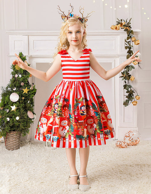 Load image into Gallery viewer, Christmas Children&#39;s Dress Cartoon Printing Satin Performance Wear
