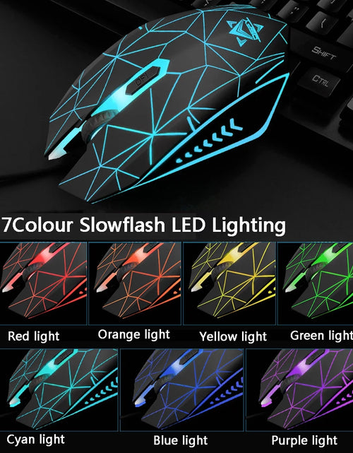 Load image into Gallery viewer, Gaming Keyboard and Mouse Combo with Headset, K59 RGB Backlit 3 Colors Keyboard, 6 Button 4DPI USB Wired Gaming Mouse, Lighted Gaming Headset with Microphone Set for Gamer
