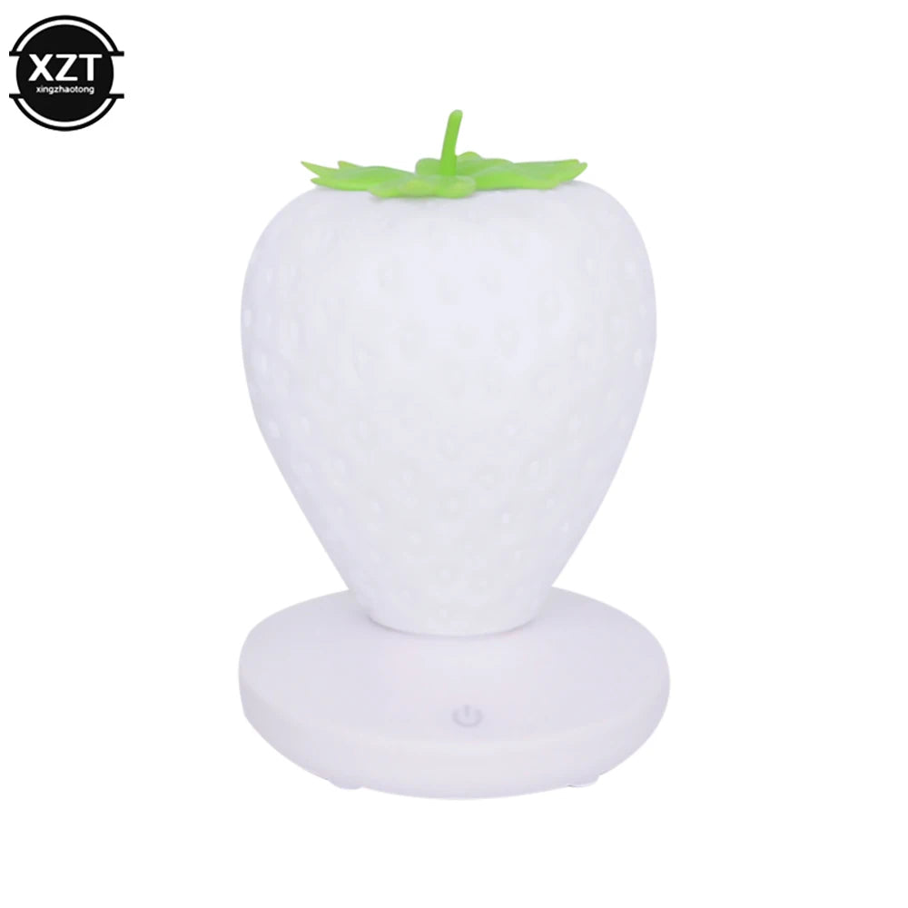 LED Strawberry Lamp for Bedroom Silicon Touch-Sensor USB Rechargeable Dimmable Idyllic Bedside Night Light for House Decoration