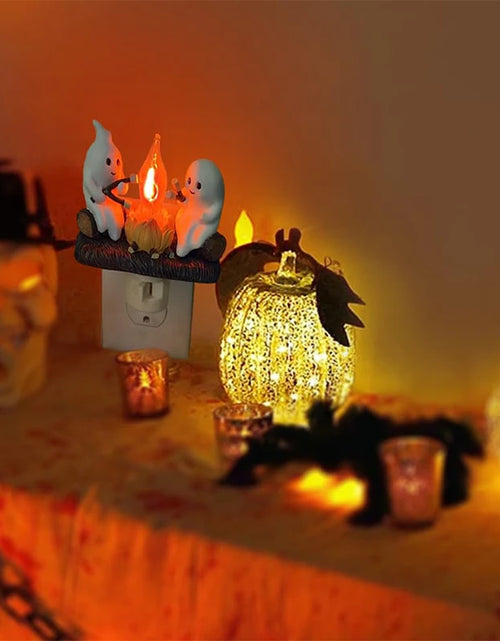 Load image into Gallery viewer, Cute Ghost Campfire Night Light Halloween Pumpkin Flickering Room Decorations Night Lights Dusk to Dawn Led Lamp Plug into Wall
