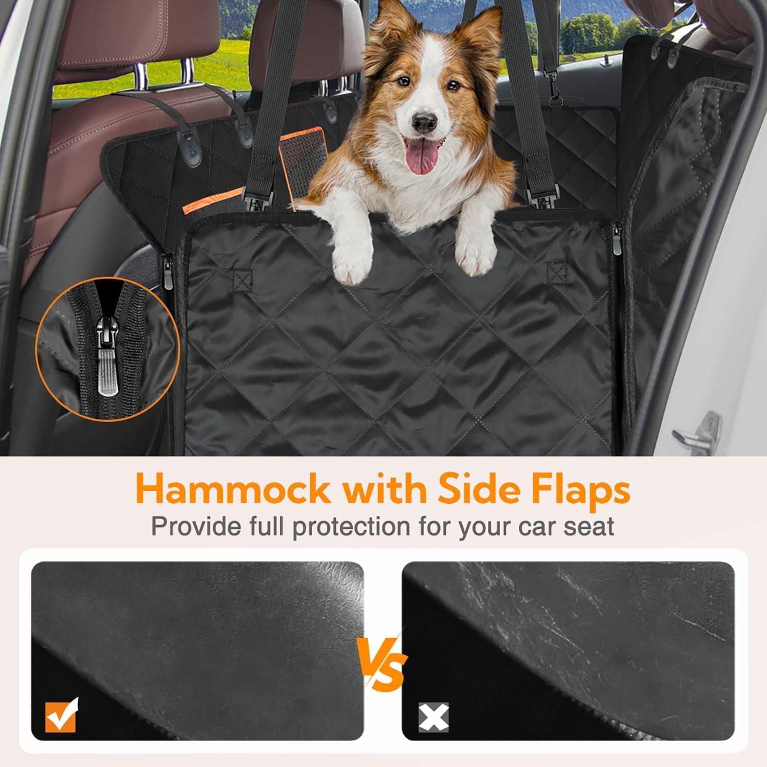 Dog Car Seat Cover for Back Seat, 100% Waterproof Dog Car Hammock with Mesh Window, Anti-Scratch Nonslip Durable Soft Pet Dog Seat Cover for Cars Trucks and SUV