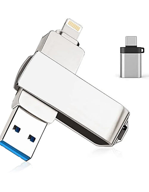 Load image into Gallery viewer, Flash Drive for Iphone, with Lanyard， 128GB USB 3.0 IOS Memory Stick for Iphone / Ipad / Android / Computer, 3-In-1, White
