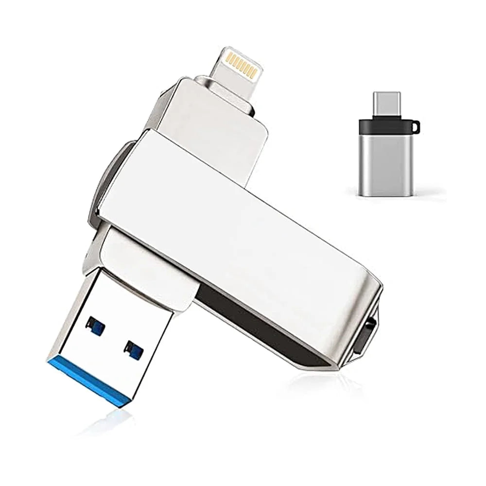 Flash Drive for Iphone, with Lanyard， 128GB USB 3.0 IOS Memory Stick for Iphone / Ipad / Android / Computer, 3-In-1, White