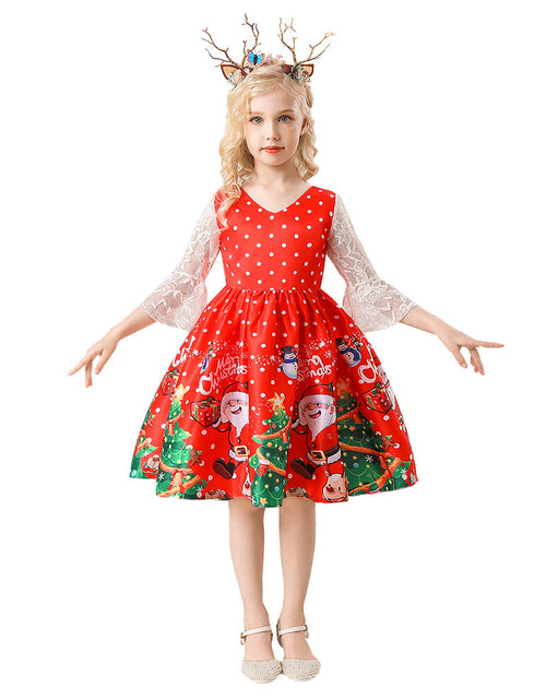 Load image into Gallery viewer, Christmas Children&#39;s Dress Cartoon Printing Satin Performance Wear
