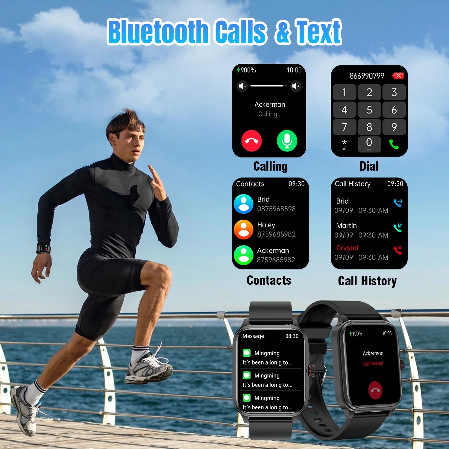 Smart Watch for Android Iphone 1.91" Full Touch HD Screen Sport Fitness Tracker Waterproof Smartwatches Wireless Bluetooth Call for Men Women (Black)