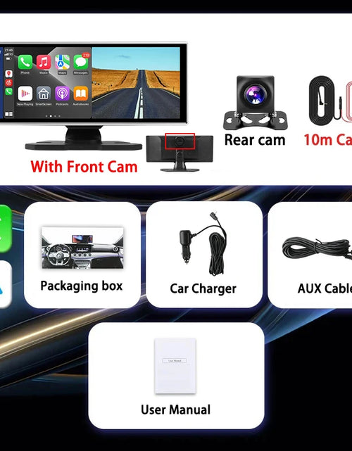 Load image into Gallery viewer, Universal 11.26&quot; 4K Front Cam Car DVR Wireless Carplay Android Auto Video Recorder QLED Screen WIFI AUX FM Dual Lens GPS
