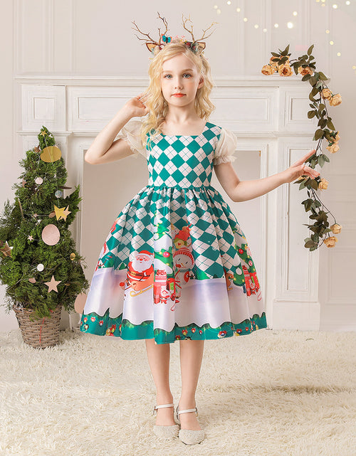 Load image into Gallery viewer, Christmas Children&#39;s Dress Cartoon Printing Satin Performance Wear
