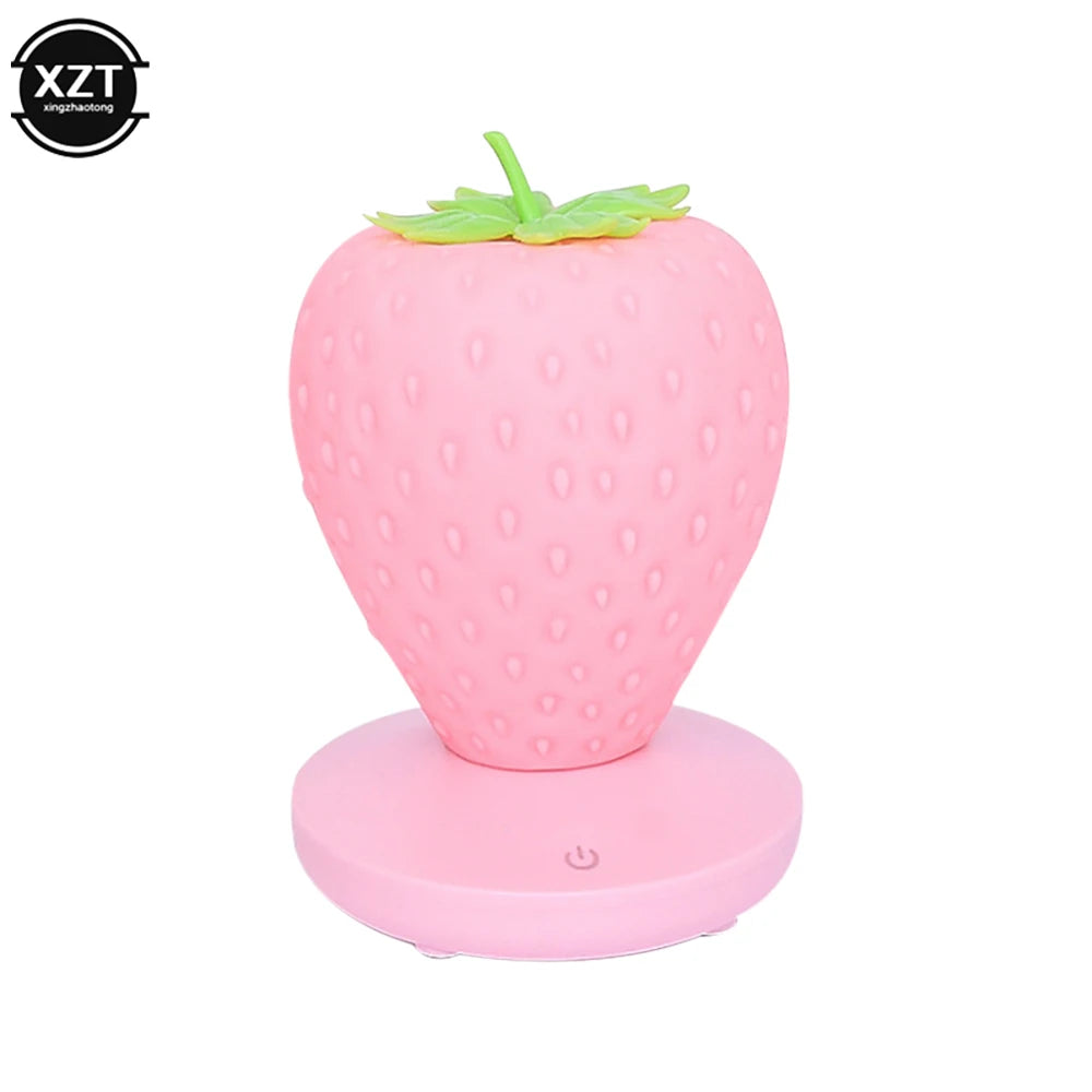 LED Strawberry Lamp for Bedroom Silicon Touch-Sensor USB Rechargeable Dimmable Idyllic Bedside Night Light for House Decoration