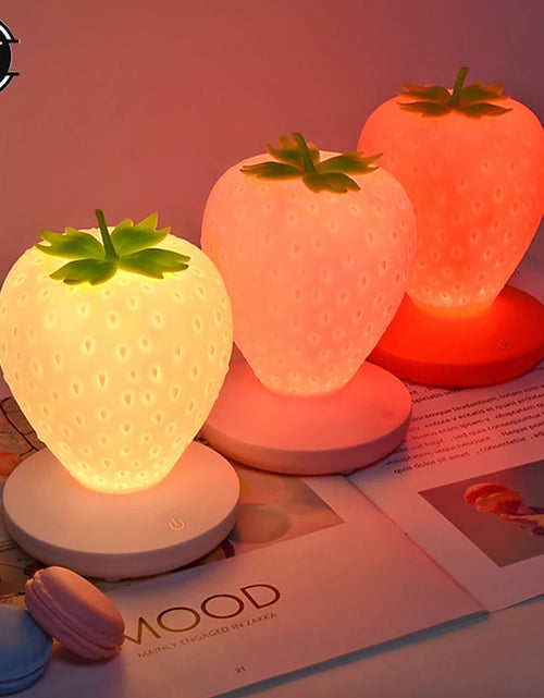 Load image into Gallery viewer, LED Strawberry Lamp for Bedroom Silicon Touch-Sensor USB Rechargeable Dimmable Idyllic Bedside Night Light for House Decoration
