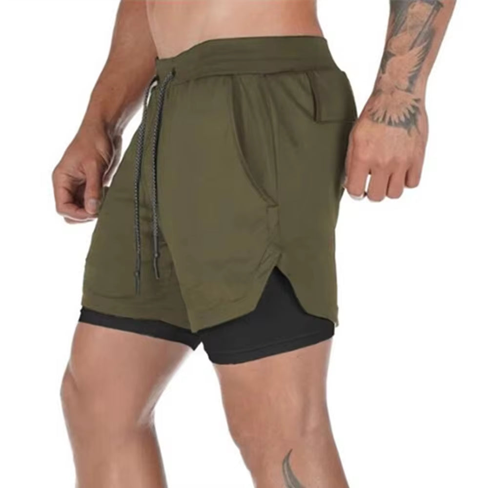 Men 2 in 1 Running Shorts Jogging Gym Fitness Training Quick Dry Beach Short Pants Male Summer Sports Workout Bottoms Clothing