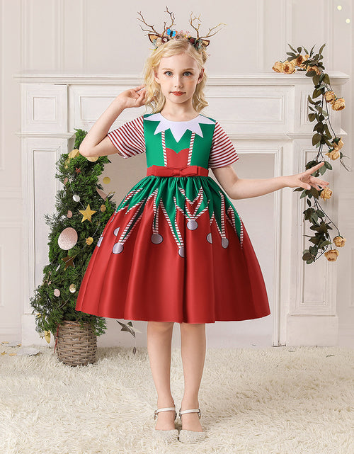 Load image into Gallery viewer, Christmas Children&#39;s Dress Cartoon Printing Satin Performance Wear
