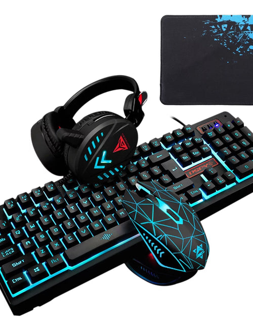 Load image into Gallery viewer, Gaming Keyboard and Mouse Combo with Headset, K59 RGB Backlit 3 Colors Keyboard, 6 Button 4DPI USB Wired Gaming Mouse, Lighted Gaming Headset with Microphone Set for Gamer
