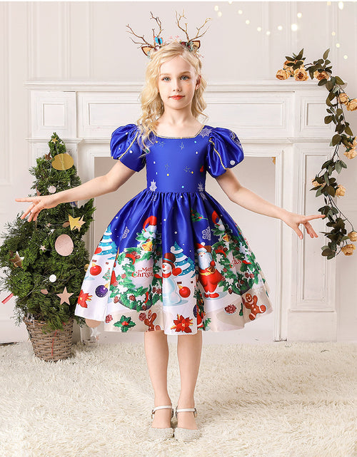 Load image into Gallery viewer, Christmas Children&#39;s Dress Cartoon Printing Satin Performance Wear
