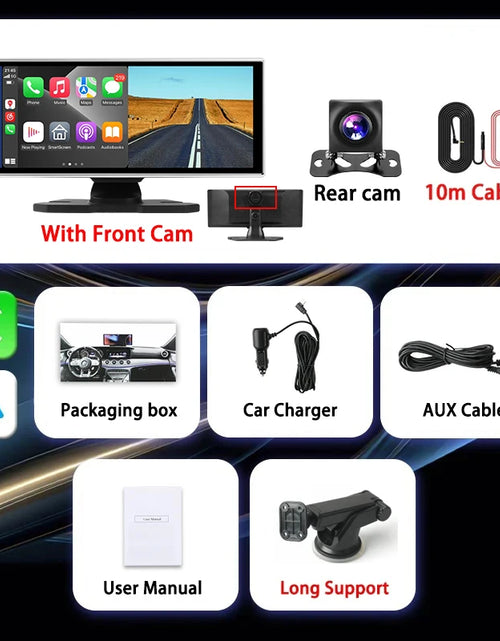 Load image into Gallery viewer, Universal 11.26&quot; 4K Front Cam Car DVR Wireless Carplay Android Auto Video Recorder QLED Screen WIFI AUX FM Dual Lens GPS
