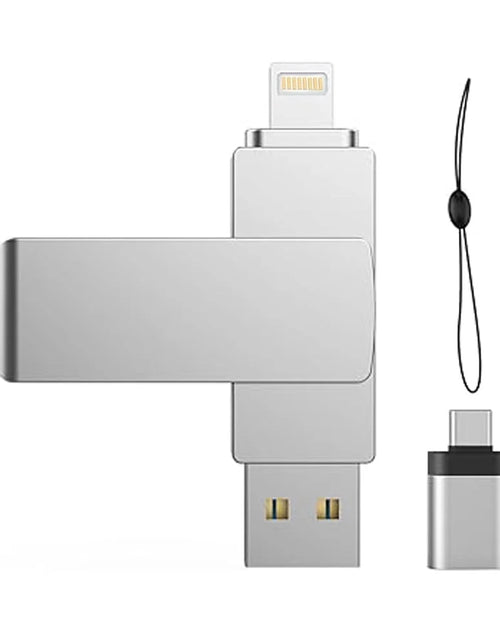 Load image into Gallery viewer, Flash Drive for Iphone, with Lanyard， 128GB USB 3.0 IOS Memory Stick for Iphone / Ipad / Android / Computer, 3-In-1, White
