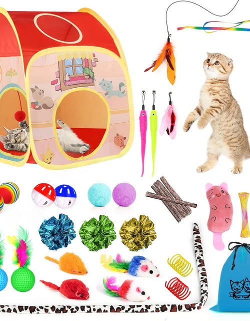 Load image into Gallery viewer, 34Pcs Cat Toys Kitten Toys,Interactive Cat Toys Set with Collapsible Cat Tunnels Tent for Indoor Cats,Retractable Cat Wand Toys Catnip Toys Cat Feather Teaser Fluffy Mouse Crinkle Balls for Cat,Kitty
