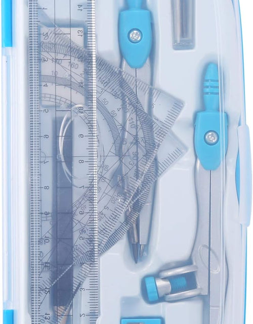 Load image into Gallery viewer, Math Geometry Kit Sets 10 Piece Student Supplies with Shatterproof Storage Box,Includes Rulers,Protractor,Compass,Eraser,Pencil Sharpener,Lead Refills,Pencil,For Drafting and Drawings（Blue）
