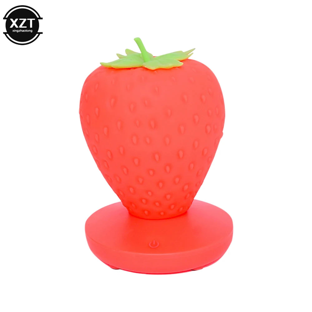 LED Strawberry Lamp for Bedroom Silicon Touch-Sensor USB Rechargeable Dimmable Idyllic Bedside Night Light for House Decoration