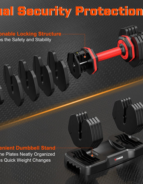 Load image into Gallery viewer, 50Lb(25Lb*2) 5 in 1 Adjustable Dumbbells 25LB Set of 2 Adjustable Free Weights Plates and Rack - Hand Weights for Women and Men - Adjust Weight for Home Gym Full Body Workout Fitness
