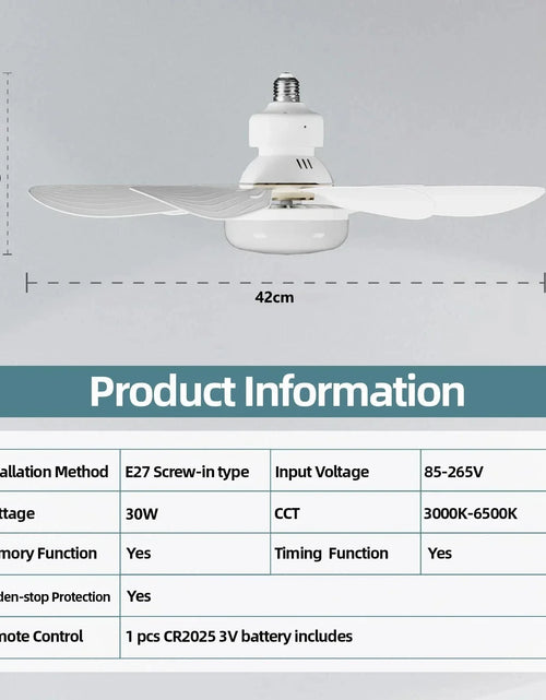 Load image into Gallery viewer, Ceiling Fan Light LED 30W E27 with Remote Control for Dimming, Suitable for Living Room, Study, Household Use, 85-265V
