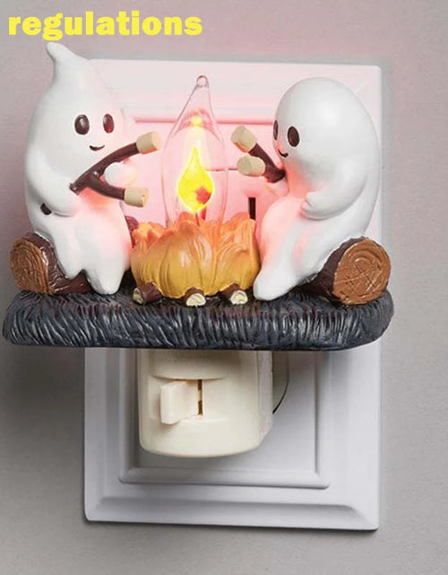 Load image into Gallery viewer, Cute Ghost Campfire Night Light Halloween Pumpkin Flickering Room Decorations Night Lights Dusk to Dawn Led Lamp Plug into Wall
